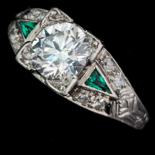 Art Deco GIA 1CT Natural Diamond Platinum Ring Engagement or Statement Vintage / Antique c.1920-30s 