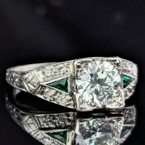 Art Deco GIA 1CT Natural Diamond Platinum Ring Engagement or Statement Vintage / Antique c.1920-30s 