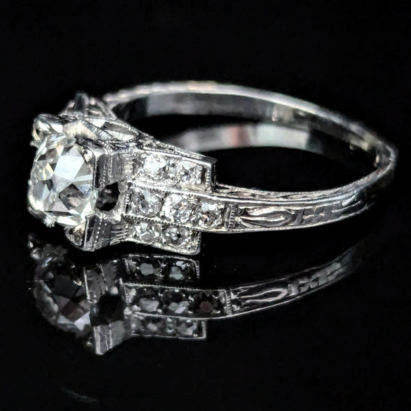 Art Deco GIA VVS2/H Natrl Old Mine Cut Diamond Platinum Engagement Ring Antique