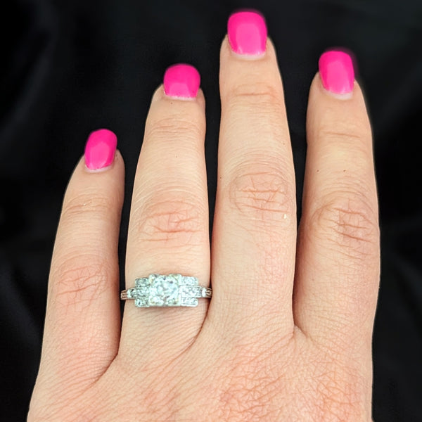 Art Deco GIA VVS2/H Natrl Old Mine Cut Diamond Platinum Engagement Ring Antique