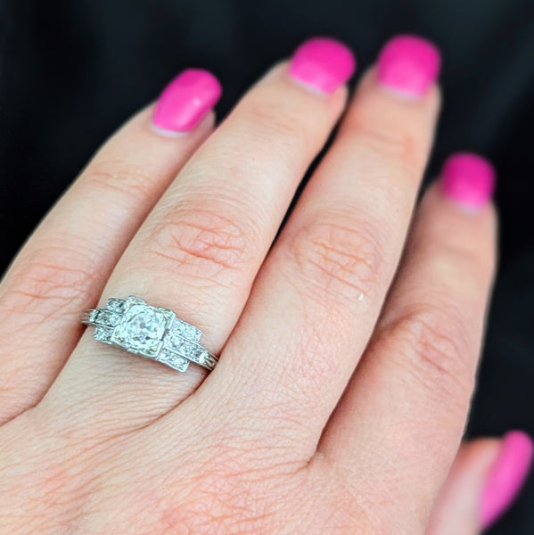 Art Deco GIA VVS2/H Natrl Old Mine Cut Diamond Platinum Engagement Ring Antique