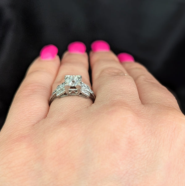 Art Deco GIA VVS2/H Natrl Old Mine Cut Diamond Platinum Engagement Ring Antique