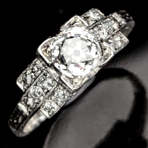 Art Deco GIA VVS2/H Natrl Old Mine Cut Diamond Platinum Engagement Ring Antique