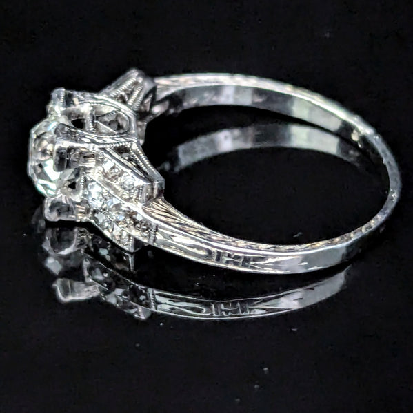 Art Deco GIA VVS2/H Natrl Old Mine Cut Diamond Platinum Engagement Ring Antique