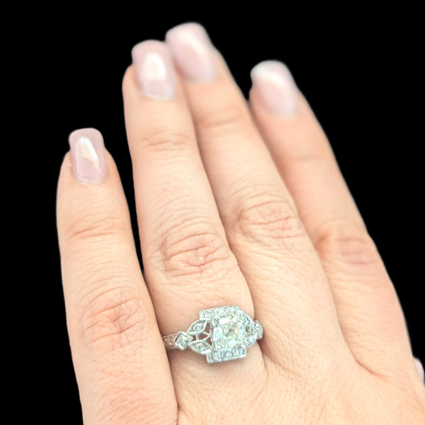 Art Deco Old European Cut Diamond Platinum Ring Engagement Vintage Antique 1920s