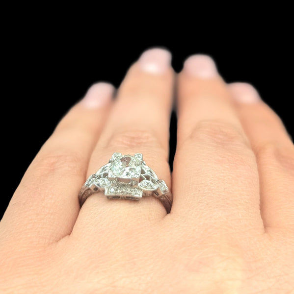 Art Deco Old European Cut Diamond Platinum Ring Engagement Vintage Antique 1920s