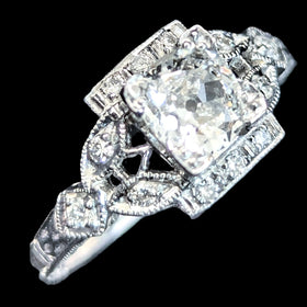 Art Deco Old European Cut Diamond Platinum Ring Engagement Vintage Antique 1920s