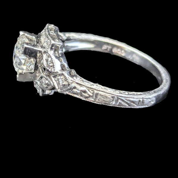 Art Deco Old European Cut Diamond Platinum Ring Engagement Vintage Antique 1920s