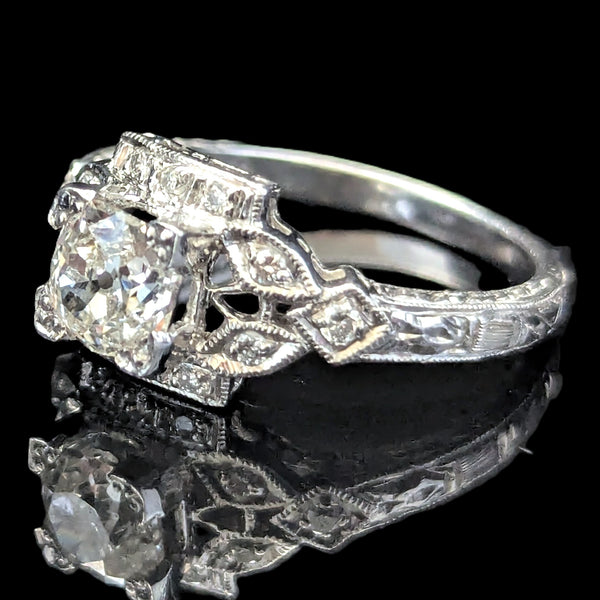 Art Deco Old European Cut Diamond Platinum Ring Engagement Vintage Antique 1920s