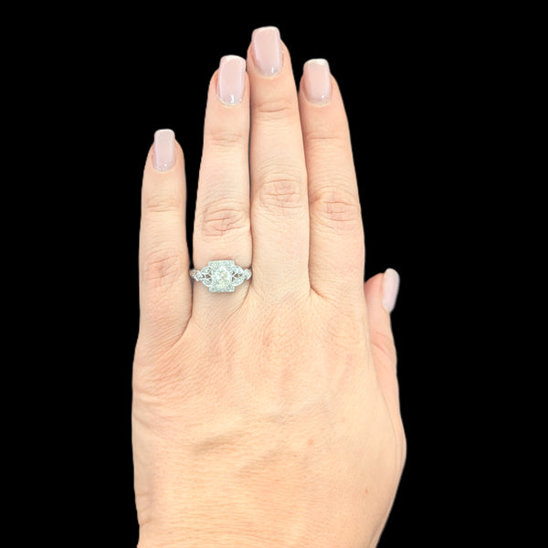 Art Deco Old European Cut Diamond Platinum Ring Engagement Vintage Antique 1920s