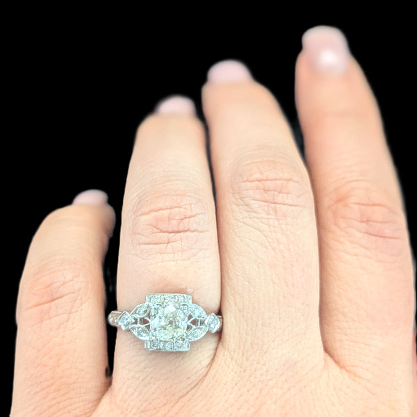 Art Deco Old European Cut Diamond Platinum Ring Engagement Vintage Antique 1920s