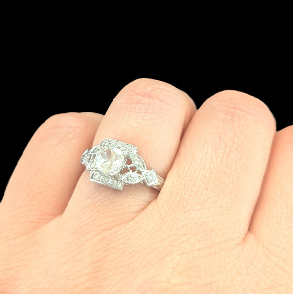 Art Deco Old European Cut Diamond Platinum Ring Engagement Vintage Antique 1920s