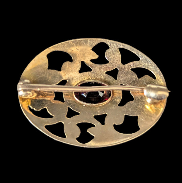 Art Nouveau Garnet 10k Yellow Gold Floral Brooch Pin Antique Estate Jewelry 1900