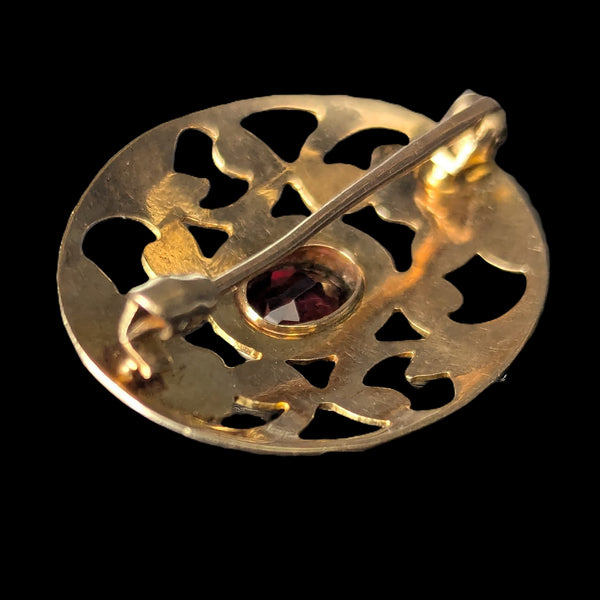 Art Nouveau Garnet 10k Yellow Gold Floral Brooch Pin Antique Estate Jewelry 1900