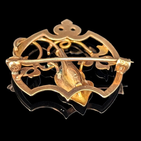 Art Nouveau Pearl 10k Yellow Gold Calla Lily Brooch Pin Antique Estate 1900s