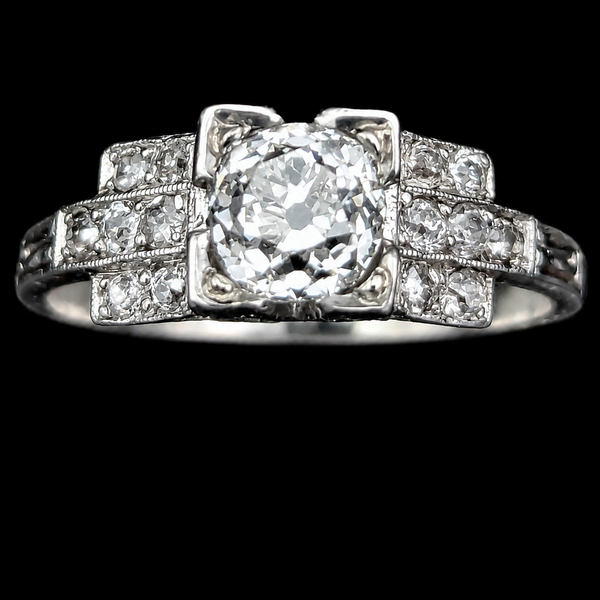 Art Deco GIA VVS2/H Natrl Old Mine Cut Diamond Platinum Engagement Ring Antique