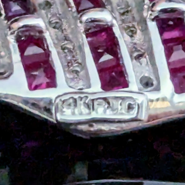 Articulated American Flag Brooch Diamonds Rubies Sapphires 14k White Gold USA BJC Hallmark