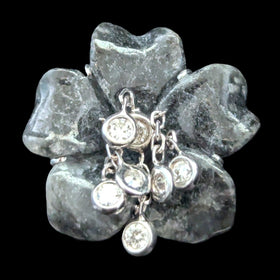 Articulated Diamond Dangle Drops Hardstone 14k White Gold Cocktail Flower Ring