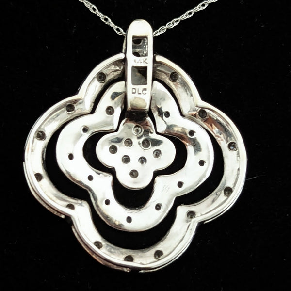 Articulated Diamonds 14k White Gold Quatrefoil Pendant on Chain Estate Lg. 1.25 Inch