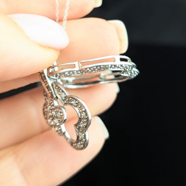 Articulated Diamonds 14k White Gold Quatrefoil Pendant on Chain Estate Lg. 1.25 Inch