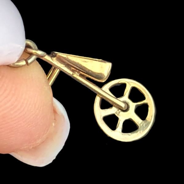 Articulated Vintage 10k Gold Wheelbarrow Spinning Wheel Charm Estate Retro Gift 