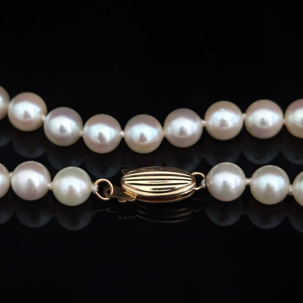 BLUE LAGOON By MIKIMOTO Pearl Necklace 14k Yellow Gold Clasp Vintage Akoya 23in