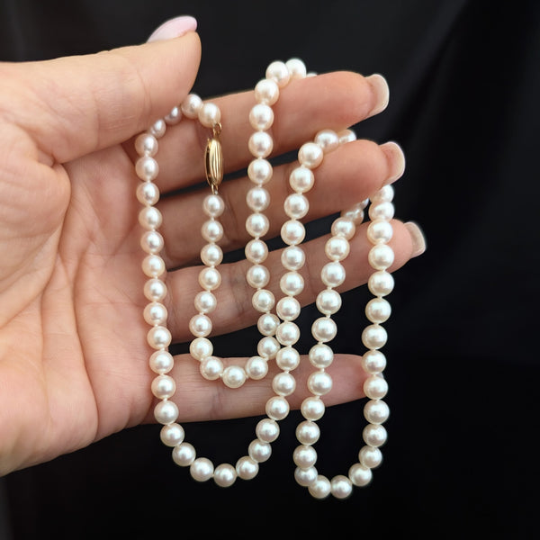 BLUE LAGOON By MIKIMOTO Pearl Necklace 14k Yellow Gold Clasp Vintage Akoya 23in