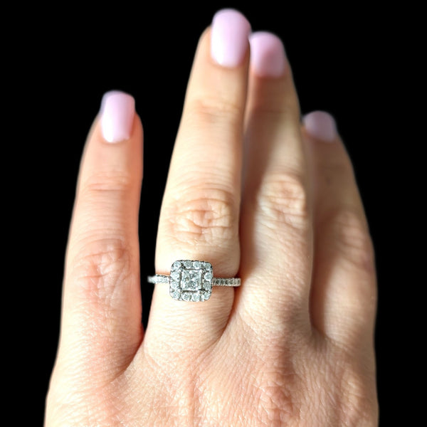 Bridal Set Natural Diamonds 14k White Gold Engagement Ring Wedding Band Estate 
