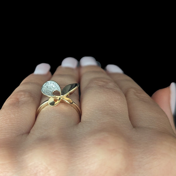 Butterfly Ring Pave Diamonds 14k Yellow Gold Statement Insect Estate Jewelry 