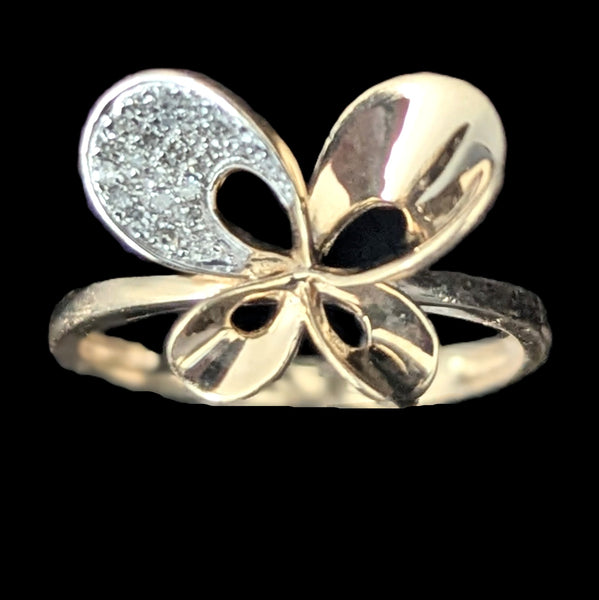 Butterfly Ring Pave Diamonds 14k Yellow Gold Statement Insect Estate Jewelry 