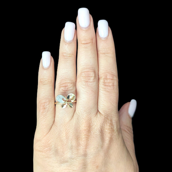 Butterfly Ring Pave Diamonds 14k Yellow Gold Statement Insect Estate Jewelry 
