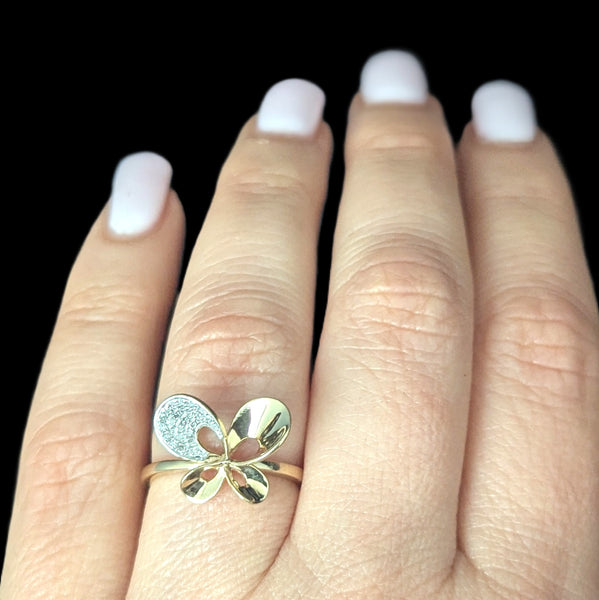 Butterfly Ring Pave Diamonds 14k Yellow Gold Statement Insect Estate Jewelry 