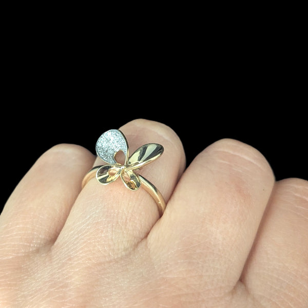 Butterfly Ring Pave Diamonds 14k Yellow Gold Statement Insect Estate Jewelry 