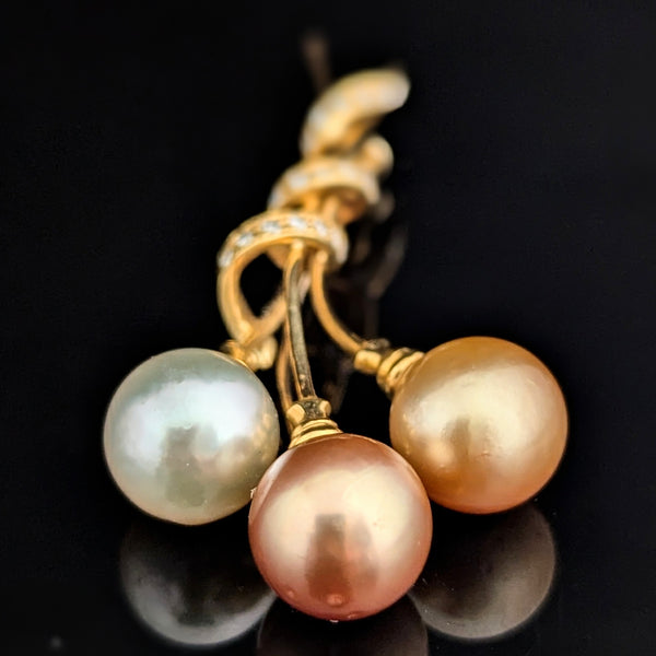 By YVEL Estate Pearl Diamond 18k Yellow Gold Brooch Pin Designer Signed 2.5"