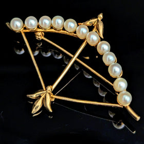 CARL ART INC Vintage Pearls & 14k Yellow Gold Bow And Arrow Brooch Pin Vintage