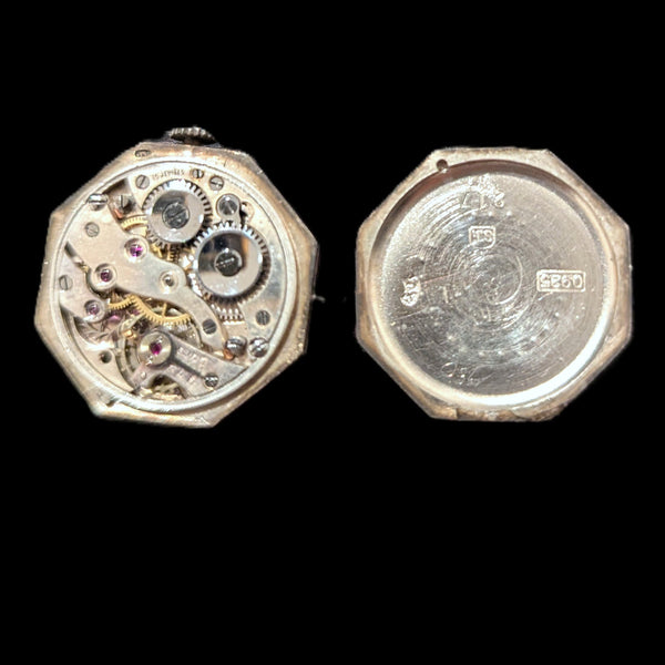 CARL BUCHERER Antique Guilloche Pink Enamel Sterling Silver Watch Head Art Deco