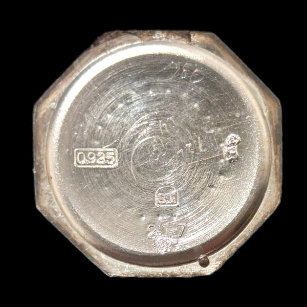 CARL BUCHERER Antique Guilloche Pink Enamel Sterling Silver Watch Head Art Deco inner cover marks
