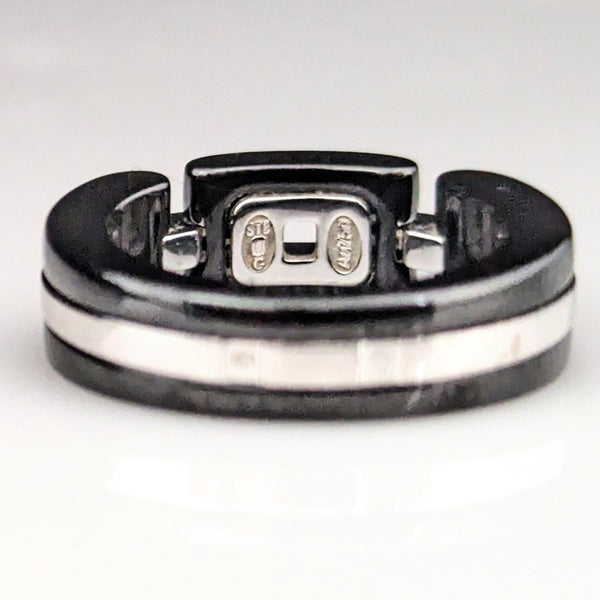 CHANEL Ultra 18k White Gold Black Ceramic Ring Estate with Box Signed Band Gift