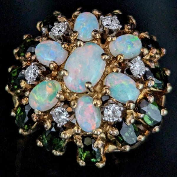 CLYDE DUNEIER Vintage Diamond Opal Gemstone 14k Yellow Gold Cocktail Dome Ring