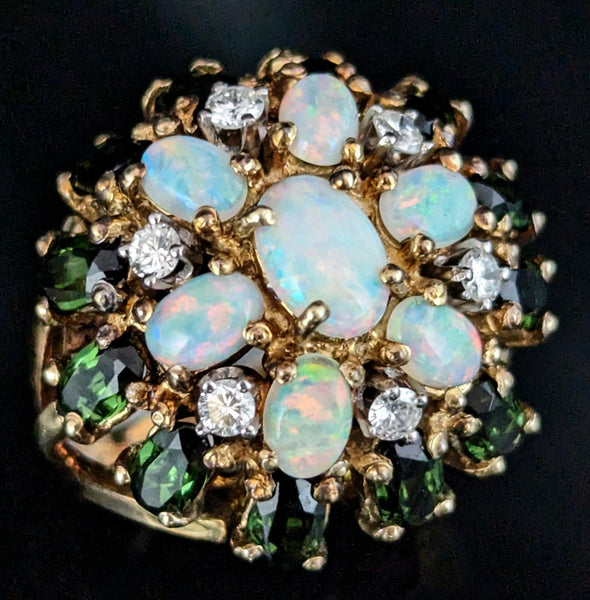 CLYDE DUNEIER Vintage Diamond Opal Gemstone 14k Yellow Gold Cocktail Dome Ring
