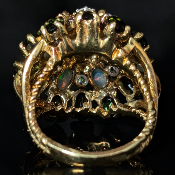 CLYDE DUNEIER Vintage Diamond Opal Gemstone 14k Yellow Gold Cocktail Dome Ring
