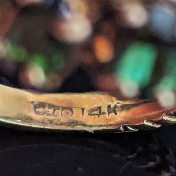 CLYDE DUNEIER Vintage Diamond Opal Gemstone 14k Yellow Gold Cocktail Dome Ring hallmark maker's mark