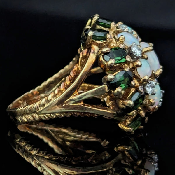 CLYDE DUNEIER Vintage Diamond Opal Gemstone 14k Yellow Gold Cocktail Dome Ring