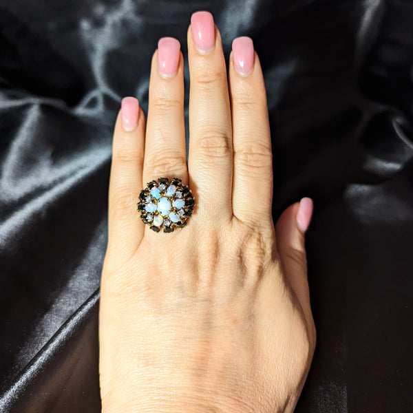 CLYDE DUNEIER Vintage Diamond Opal Gemstone 14k Yellow Gold Cocktail Dome Ring