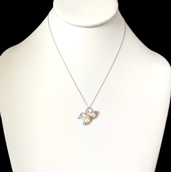 DENNY WONG Diamonds 14k Gold Double Dolphin Hearts Articulated Necklace Pendant Chain Estate Vintage
