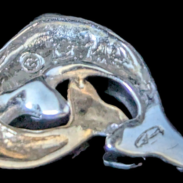 DENNY WONG Diamonds 14k Yellow White Gold Dolphin Necklace Pendant Chain Estate Vintage maker's mark