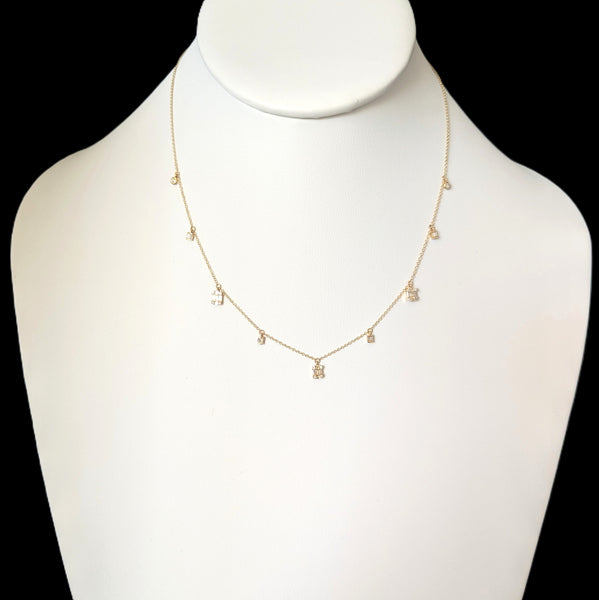 Dancing Diamonds Station Necklace 14k Yellow Gold Floating Drops Gift Estate 