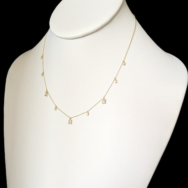 Dancing Diamonds Station Necklace 14k Yellow Gold Floating Drops Gift Estate side