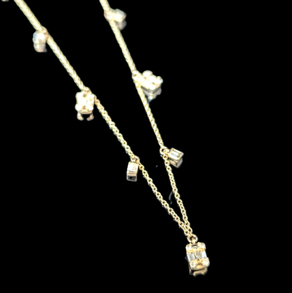Dancing Diamonds Station Necklace 14k Yellow Gold Floating Drops Gift Estate close up
