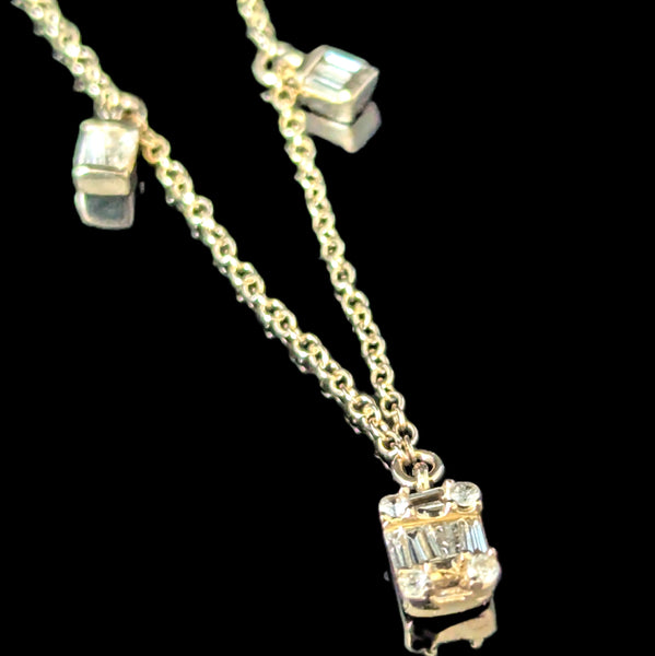 Dancing Diamonds Station Necklace 14k Yellow Gold Floating Drops Gift Estate 